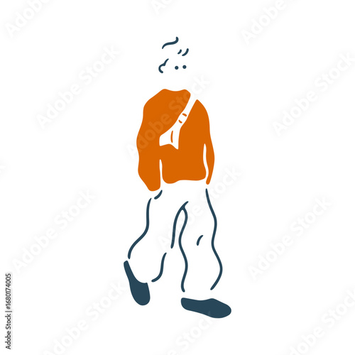 カジュアルファッションを着た男性の線画イラスト