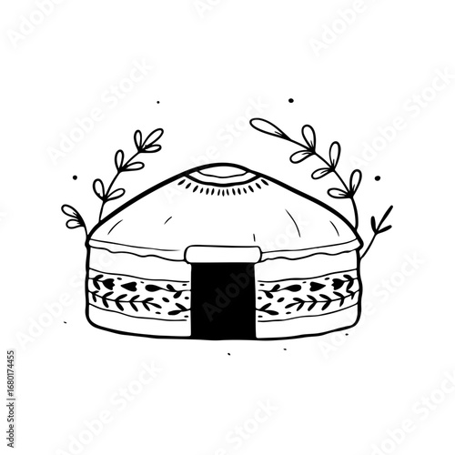 Charming hand-drawn yurt illustration ready for adventure travel designs and cultural projects