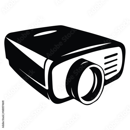 Stylized black and white image of a modern digital multimedia projector