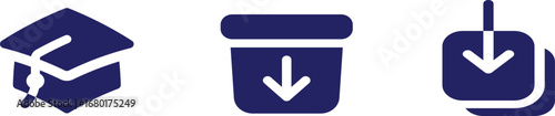 Education symbols, graduation, download and trash. A set of icons with a blue hue on white space