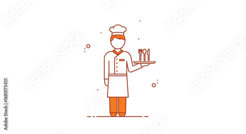 Stylized chef illustration showcasing culinary profession in minimalistic outline design