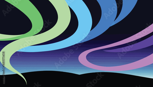 Vibrant aurora borealis swirls in night sky vector illustration