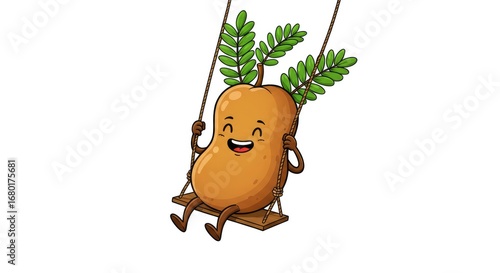 Happy Tamarind Character Swinging on a Rope Swing