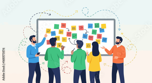 Teamwork and brainstorming concept illustration to create creative solutions and project planning