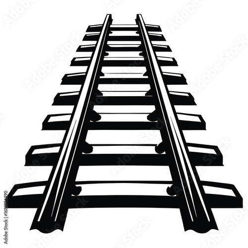 Monochrome illustration of railroad tracks stretching off into the distance perspective
