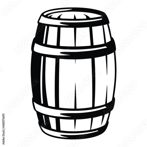 Monochrome illustration of a classic wooden barrel for storage purposes vector design