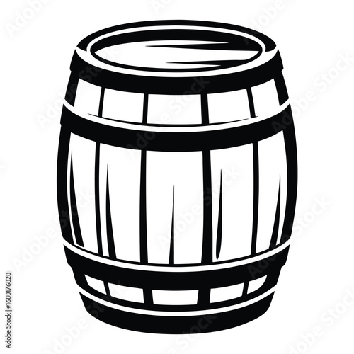 Monochrome Illustration of a Wooden Barrel with Staves and Hoops in Black