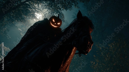 Mysterious Pumpkin Rider in Dark Forest