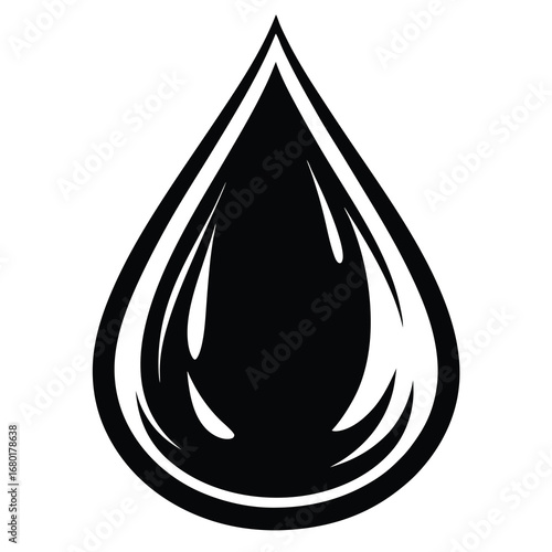 Stylized Black and White Water Drop Illustration with Smooth Gradient Effect