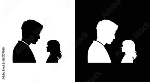 An outline style icon of a parent and child facing each other, a modern symbol for family connection and generational bonds.