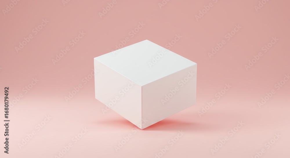 Obraz premium Floating White Cube Box with Soft Shadows on Pastel Background.