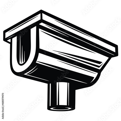 Stylized Vector Illustration of a Rain Gutter and Downspout System Design
