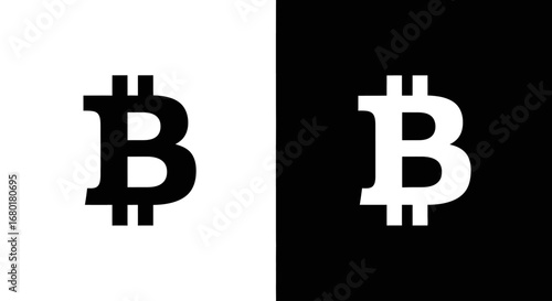 The Bitcoin cryptocurrency logo in a black and white split icon, representing blockchain technology, digital currency, and decentralized finance.
