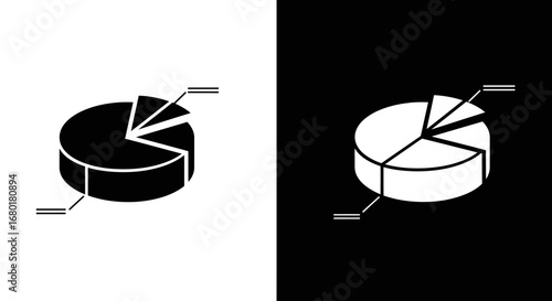 A pie chart icon in a black and white split design, symbolizing data visualization, statistics, and market share analysis.