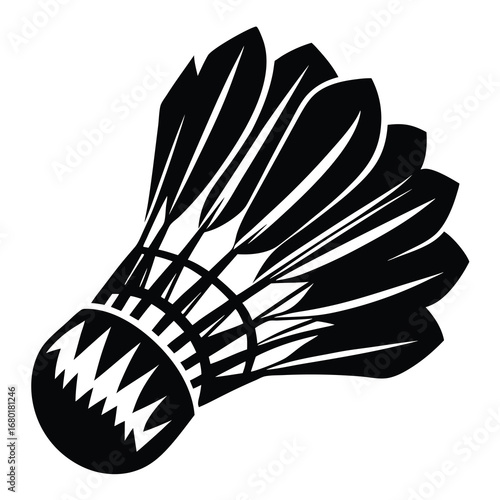 Monochromatic badminton shuttlecock with stylized feathers and unique jagged base design