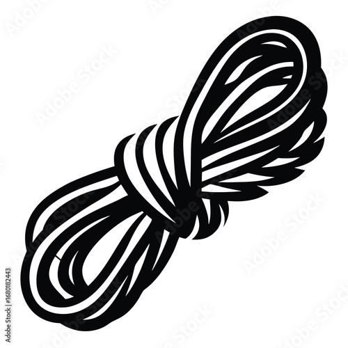 Illustration of a bundled rope coiled and ready for use in black
