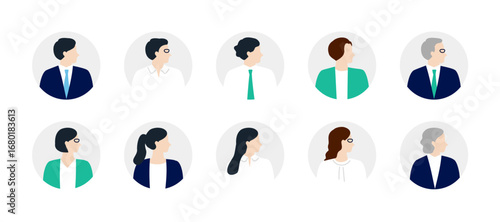 企業で働く様々な人物のアイコン 丸背景