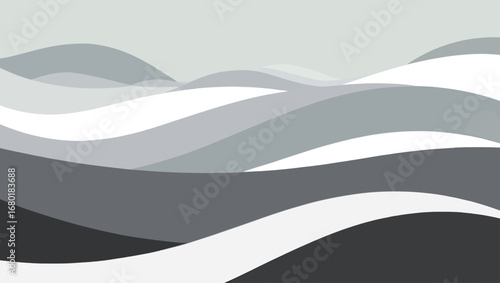 Abstract wavy landscape vector illustration with serene grayscale tones scalable for graphic design