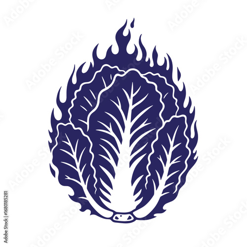 Artistic illustration of a napa cabbage in a creative flame or fire effect