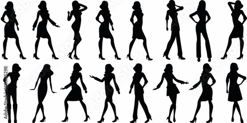 Collection of diverse female silhouettes in professional attire and poses