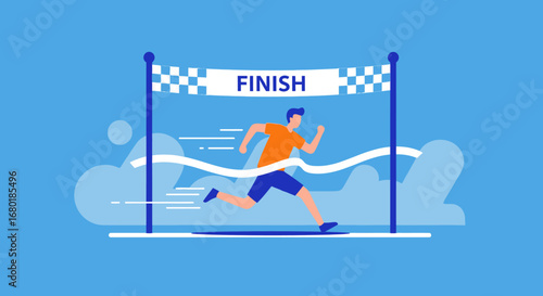 Victory is within reach! A determined athlete sprints across the finish line, embodying the pursuit of goals and the thrill of achievement in a dynamic, stylized illustration