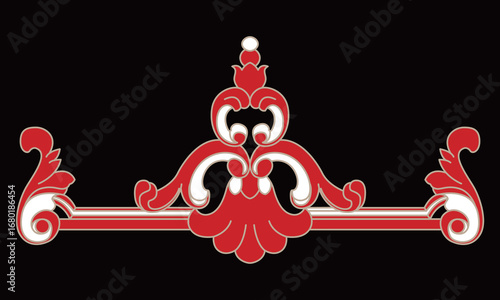 A vibrant red ornate flourish design elegantly displays a perfect symmetrical pattern.