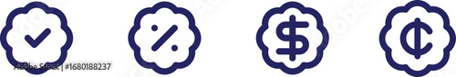 A collection of financial icons with various symbols displayed like tick. percentage, dollar etc