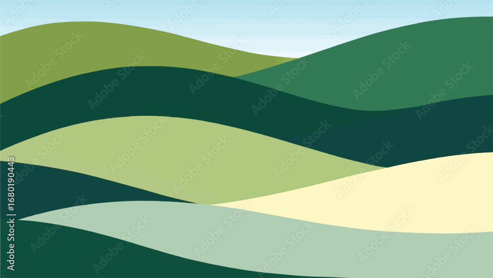 Obraz premium Abstract rolling hills landscape in shades of green vector illustration with subtle texture