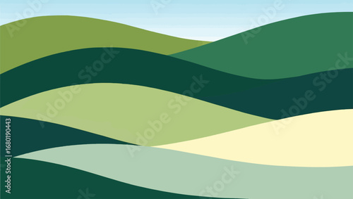 Abstract rolling hills landscape in shades of green vector illustration with subtle texture