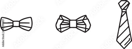 Elegant Black and White Bow Ties and Tie Line Art Illustration for Formal Wear Fashion and Design