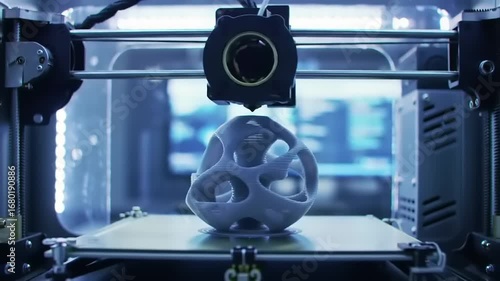 3D Printing in Action Close-up of a Printer Creating Complex Geometric Object