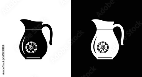 An elegant pitcher or jug with a lemon slice design, a black and white icon for serving refreshing drinks like lemonade or water.