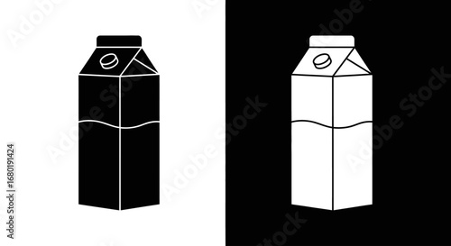 A modern milk or juice carton in a black and white split icon, a simple symbol for grocery products and breakfast beverages.