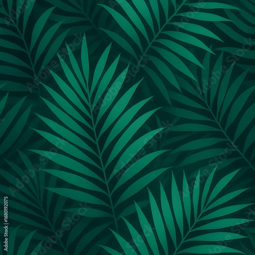 Wallpaper Mural Tropical Green Palm Leaf Pattern on Dark Background Torontodigital.ca