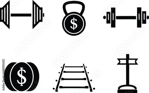 gym, and, finance, icon, set, for, fitness, club, membership, cost, or, investment, in, health, vector