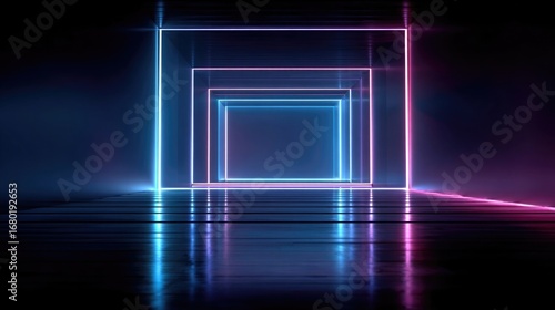 Wallpaper Mural Neon squares, glowing shapes, dark room Torontodigital.ca