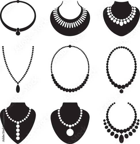 jewelry, necklace, collection, on, mannequin, bust, for, fashion, and, beauty, shop, vector