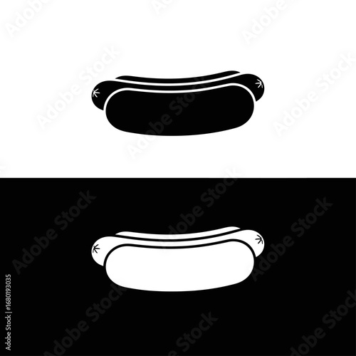 An outline style of a classic hot dog in a bun, a modern and minimalist icon for a fast food brand or menu.