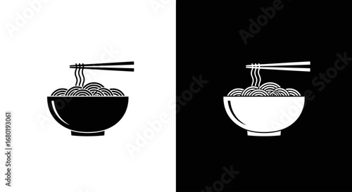 An outline style of a bowl of noodles or ramen, a modern and clean icon for an Asian restaurant or a food blog.