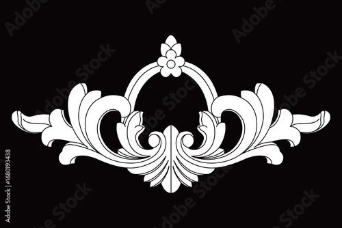 An elegant decorative flourish features swirling leaf designs and a central flower.