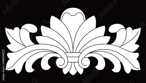 An isolated classic ornate decorative floral leaf scroll design shows elegant symmetry.
