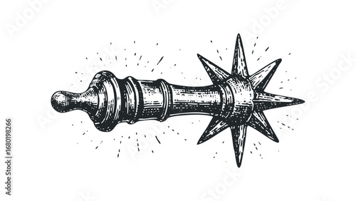 Engraved Metal Horse Spur with Star-Shaped Rowel on Transparent Background. Vector hand drawn illustration