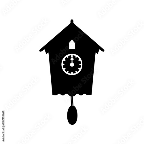 Silhouette of a Classic Cuckoo Clock with a Pendulum at Twelve O'Clock