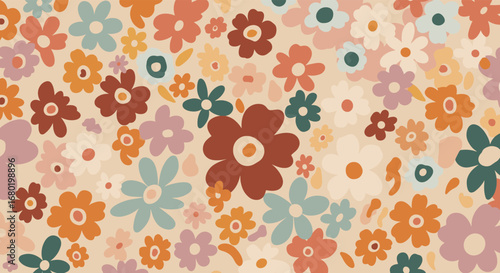 Charming retro floral pattern with warm earthy tones, perfect for vintage decor and designs.