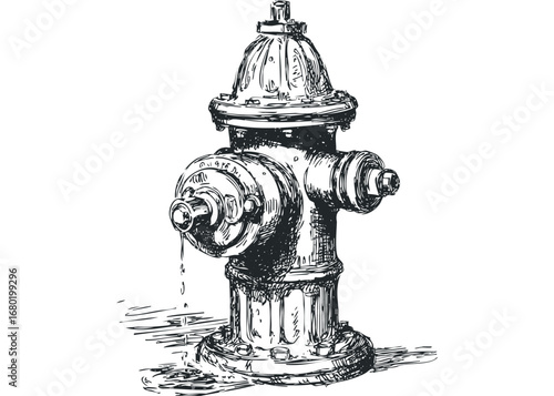 Sketch of a vintage fire hydrant with dripping water. Vector hand drawn illustration