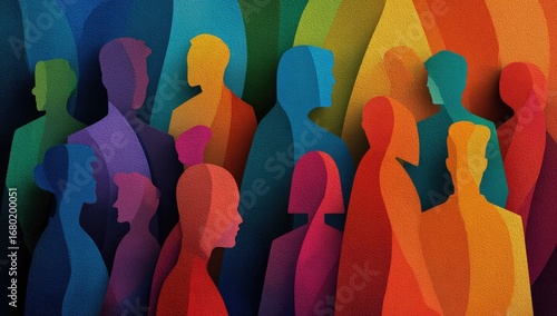 Colorful layered paper cutouts of diverse people