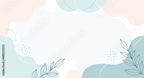 Soft pastel abstract background with delicate leaf outlines and organic shapes, perfect for branding.