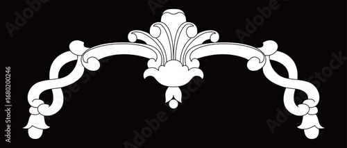 A graceful white ornate scroll decorates with classical elegance and flourishes as an arch.