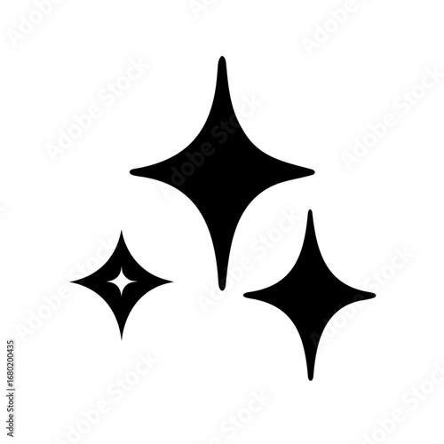 Three stylized stars, shining brightly in the darkness, black and white art