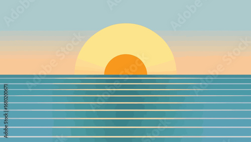 Serene sunset over calm ocean waves reflecting warm sunlight vector illustration